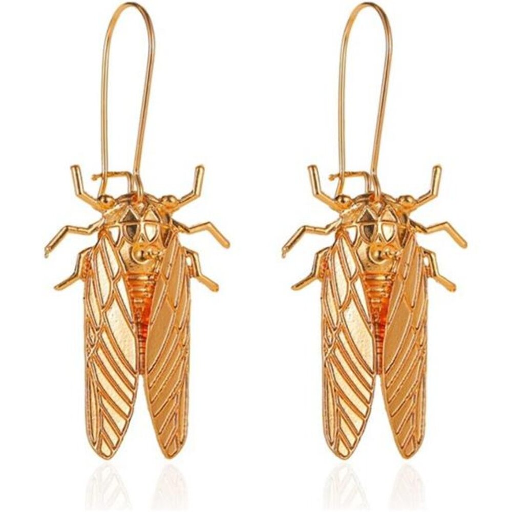 Vintage Cicada Hoop Earrings | Egyptian Insect Dangle Drops